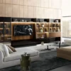 Rustic Americana and Italian Elegance Blend Sectional Wooden Storage Wall